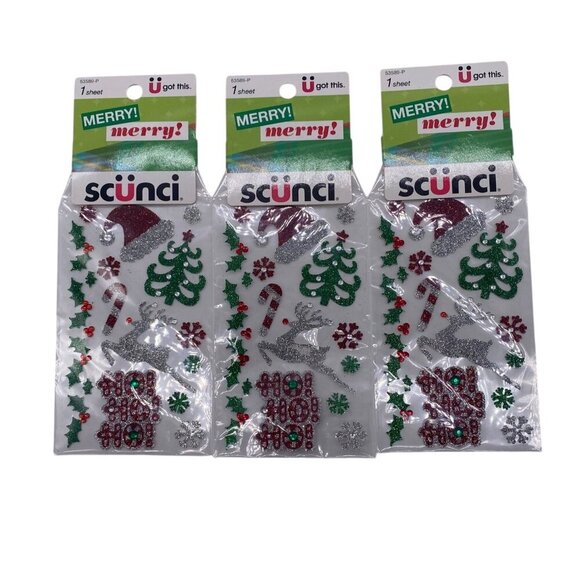 Lot of 3 Scunci U Got This Christmas Stickers 53589P Glittery Holiday Designs - Picture 2 of 7